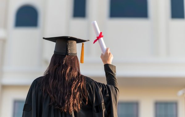 Graduates wear a black hat to stand for congratulations on graduation